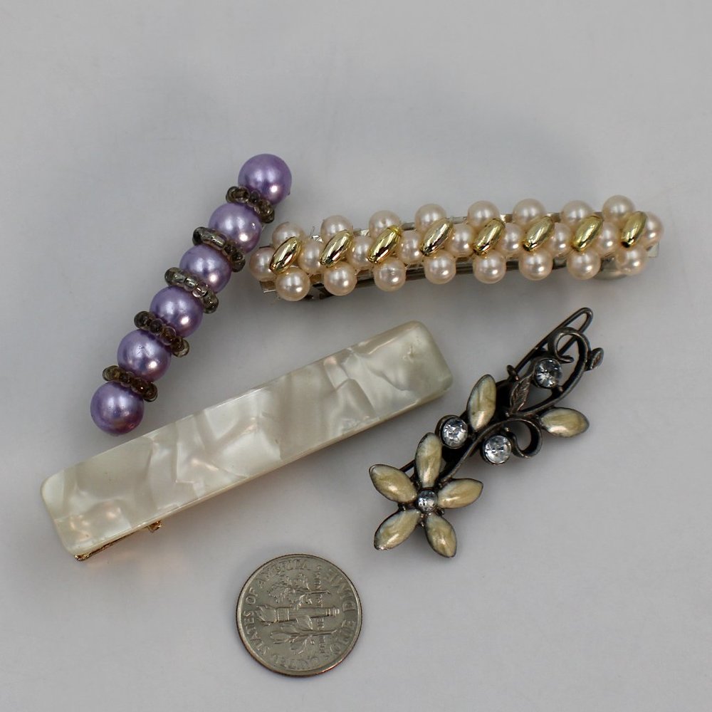 4 Classic Pearl Pearlized Hair Clips Metal Hair Pins And Barrette